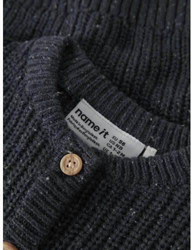 NAME IT BABY rechtvallend gebreid vest donkerblauw Jongens Stretchkatoen Ronde hals - Foto 2