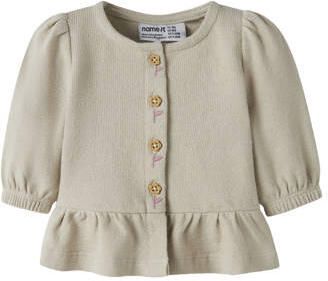 NAME IT BABY rechtvallend gebreid vest met borduursels beige Meisjes Katoen Ronde hals
