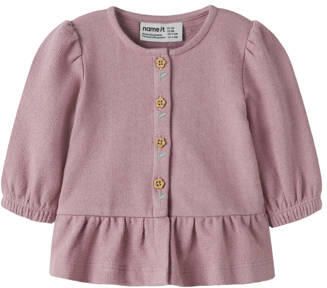 NAME IT BABY rechtvallend gebreid vest met borduursels lila Paars Meisjes Katoen Ronde hals