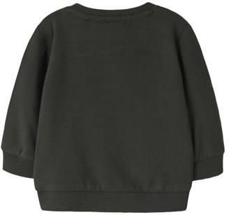 NAME IT BABY rechtvallend sweater met print donkergroen Printopdruk