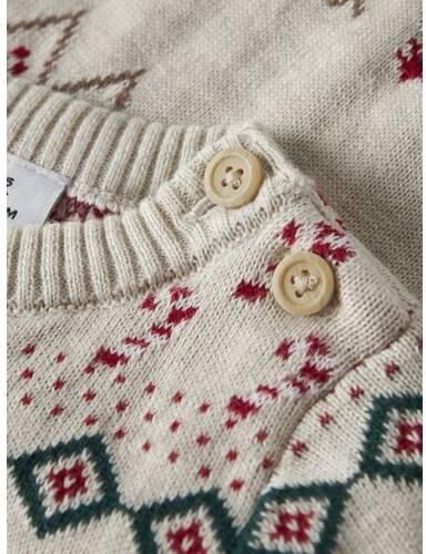 NAME IT BABY rechtvallende jacquard kersttrui met print beige multicolor Jongens Katoen Ronde hals - Foto 2