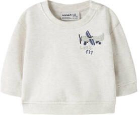 NAME IT BABY rechtvallende sweater met borduursels en print beige Printopdruk