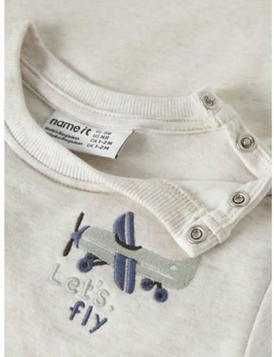 NAME IT BABY rechtvallende sweater met borduursels en print beige Printopdruk - Foto 2