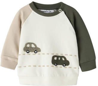 NAME IT BABY rechtvallende sweater met patches en print ecru Meerkleurig