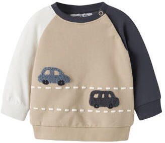 NAME IT BABY rechtvallende sweater met print beige Meerkleurig