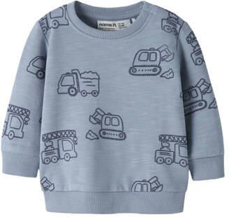 NAME IT BABY rechtvallende sweater met print blauw All over print