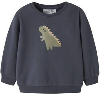 NAME IT BABY rechtvallende sweater met print donkerblauw Printopdruk