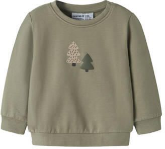 NAME IT BABY rechtvallende sweater met print groen Printopdruk
