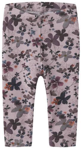 NAME IT BABY regular fit gebloemde babybroek met ruches lila Paars Meisjes Stretchkatoen
