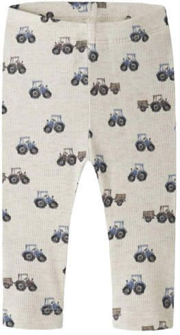 NAME IT BABY regular fit gebreide casual broek met print beige Jongens Stretchkatoen