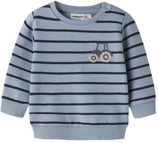 NAME IT BABY regular fit gestreepte sweater met borduursels blauw Streep