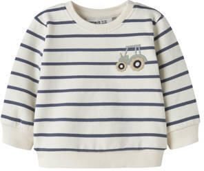 NAME IT BABY regular fit gestreepte sweater met borduursels ecru Streep