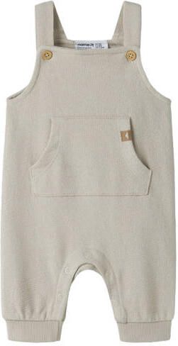 NAME IT BABY regular fit tuinbroek beige Jongens Sweat Vierkante hals