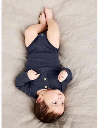 Name it BABY ribgebreide romper NBMKAB donkerblauw Jongens Katoen Ronde hals 56 - Foto 3