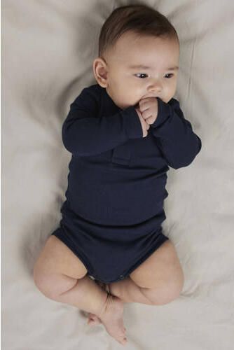 NAME IT BABY ribgebreide romper NBMKAB donkerblauw Jongens Stretchkatoen Ronde hals - Foto 4