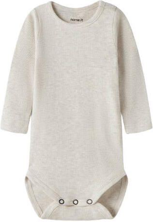 NAME IT BABY romper beige Stretchkatoen Ronde hals Effen