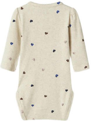 NAME IT BABY romper beige Meisjes Stretchkatoen Ronde hals Hartjes - Foto 3