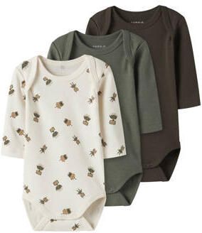 NAME IT BABY romper beige groen bruin (set van 3) Jongens Katoen Ronde hals - Foto 5