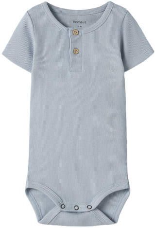 NAME IT BABY romper blauw rib gebreid Jongens Stretchkatoen Ronde hals
