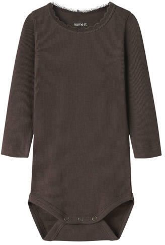 NAME IT BABY romper chocoladebruin Meisjes Stretchkatoen Ronde hals Effen
