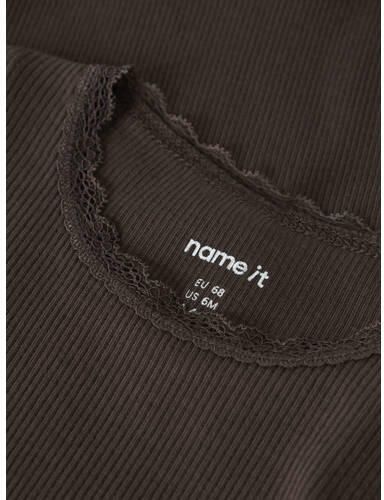NAME IT BABY romper chocoladebruin Meisjes Stretchkatoen Ronde hals Effen - Foto 2