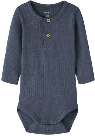 NAME IT BABY romper donkerblauw Jongens Stretchkatoen Ronde hals Effen