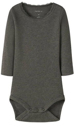 NAME IT BABY romper donkerbruin Meisjes Stretchkatoen Ronde hals Effen - Foto 4