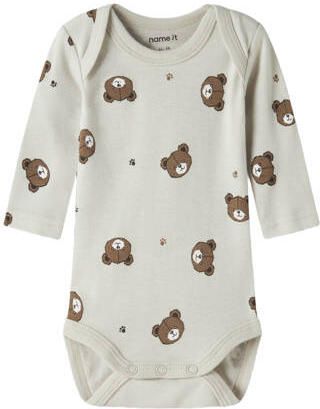 NAME IT BABY romper ecru grijs groen (set van 3) Multi Katoen Ronde hals - Foto 2