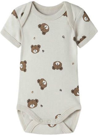 NAME IT BABY romper ecru grijs groen (set van 3) Multi Katoen Ronde hals - Foto 3