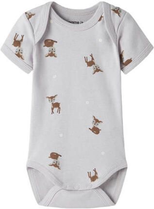 NAME IT BABY romper ecru paars lichtpaars (set van 3) Multi Meisjes Katoen Ronde hals - Foto 2