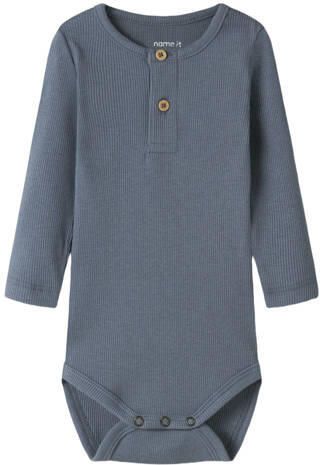 NAME IT BABY romper grijsblauw Jongens Stretchkatoen Ronde hals Effen