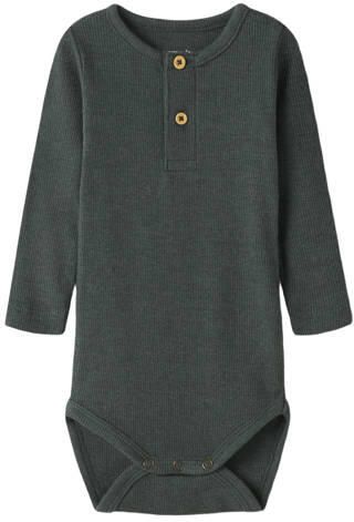 NAME IT BABY romper grijsgroen Jongens Stretchkatoen Ronde hals Effen