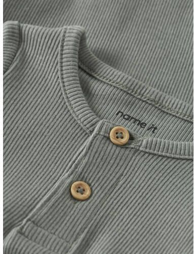 NAME IT BABY romper grijsgroen rib gebreid Jongens Stretchkatoen Ronde hals
