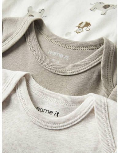 NAME IT BABY romper groen wit grijs (set van 3) Multi Katoen Ronde hals - Foto 2