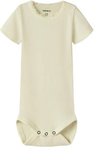 NAME IT BABY romper lichtgeel rib gebreid Meisjes Stretchkatoen Ronde hals