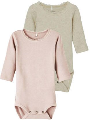 NAME IT BABY romper lichtroze ecru (set van 2) Katoen Ronde hals - Foto 3