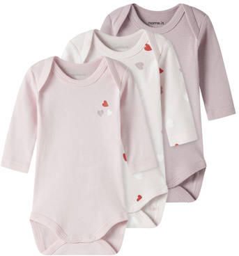 NAME IT BABY romper lichtroze ecru lila (set van 3) Meisjes Katoen Ronde hals