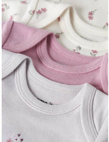 NAME IT BABY romper lila ecru roze (set van 3) Multi Meisjes Katoen Ronde hals - Foto 2