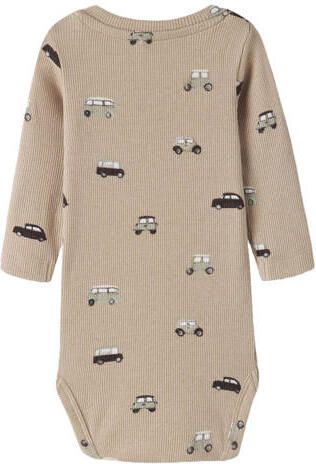 NAME IT BABY romper met print lichtbruin Jongens Stretchkatoen Ronde hals - Foto 3