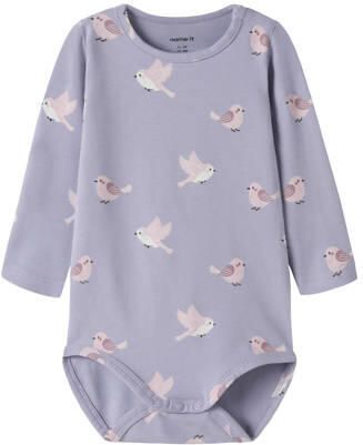 NAME IT BABY romper met print lila Paars Meisjes Stretchkatoen Ronde hals