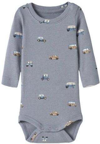 NAME IT BABY romper met print zachtblauw Jongens Stretchkatoen Ronde hals
