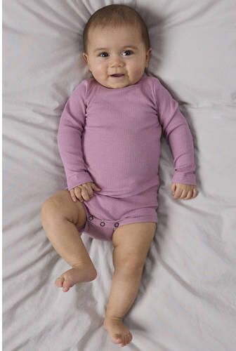 NAME IT BABY romper met textuur lila Paars Stretchkatoen Ronde hals