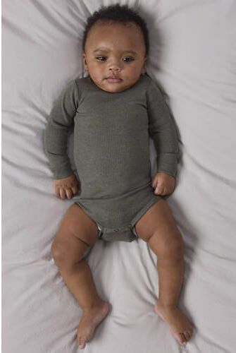 NAME IT BABY romper met textuur olijfgroen Stretchkatoen Ronde hals - Foto 3