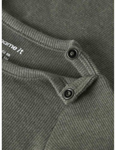 NAME IT BABY romper met textuur olijfgroen Stretchkatoen Ronde hals - Foto 2