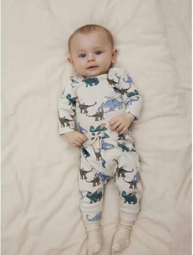 Name it BABY romper NBMDRAGON met dinoprint beige Jongens Katoen Ronde hals 56
