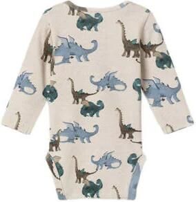 Name it BABY romper NBMDRAGON met dinoprint beige Jongens Katoen Ronde hals 56 - Foto 3