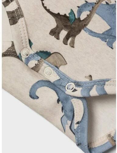 Name it BABY romper NBMDRAGON met dinoprint beige Jongens Katoen Ronde hals 56 - Foto 2