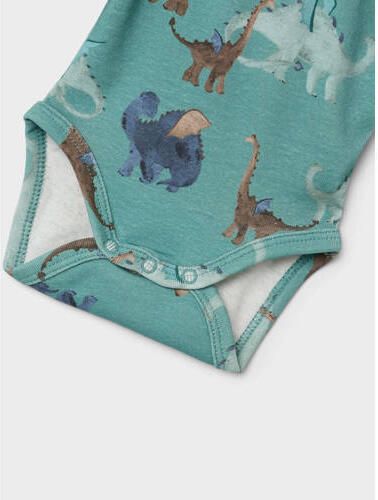 Name it BABY romper NBMDRAGON met dinoprint groen Jongens Katoen Ronde hals 56 - Foto 3
