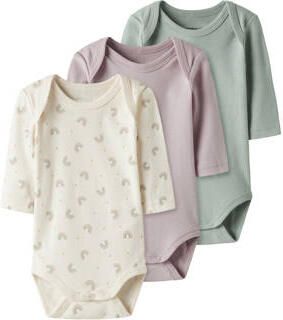NAME IT BABY romper offwhite roze groen (set van 3) Ecru Meisjes Katoen Ronde hals - Foto 5