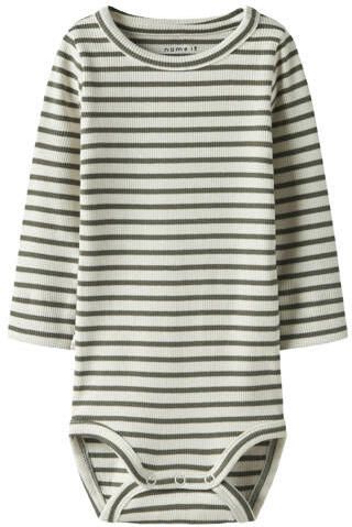 NAME IT BABY romper olijfgroen ecru Jongens Katoen Ronde hals Streep - Foto 4
